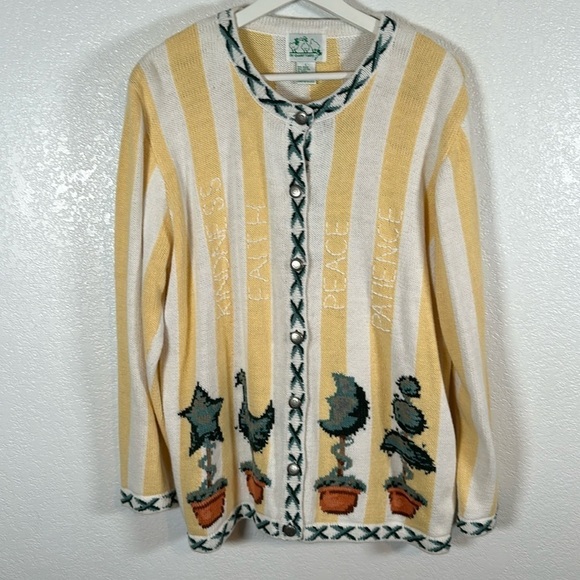 The Quacker Factory Stripe Virtues Plant Lover Sweater Size Large - Picture 1 of 7